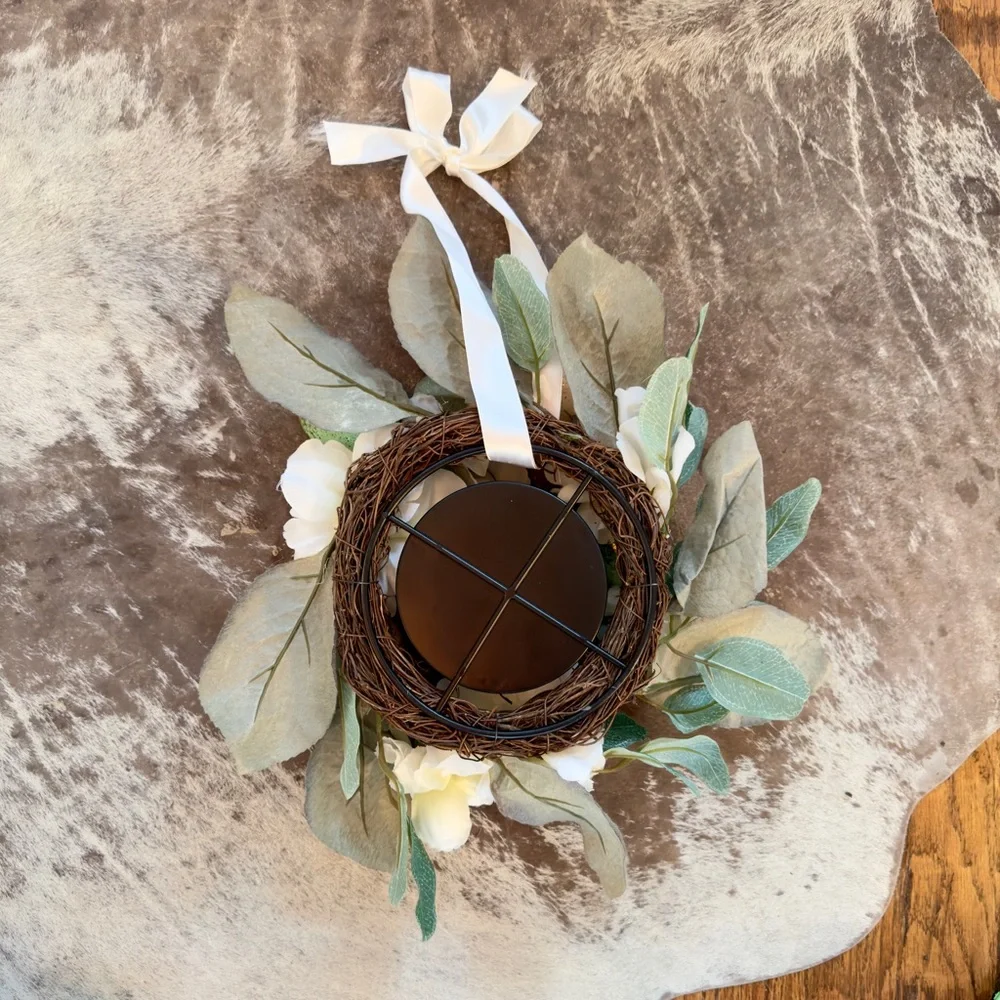 Spring Wreath or Candle Ring Centerpiece Greenery & Pastel Easter Eggs & Flowers
